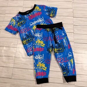 Sacred Crown Kids 18M Blue Graffiti Paint Splatter T-Shirt and Joggers Set
